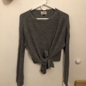Tie-Front Grey Cropped Sweater